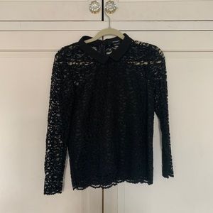 The Kooples Leather Collar Lace Top